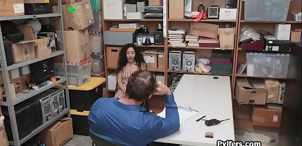  Storage room quickie with busted Latina thief